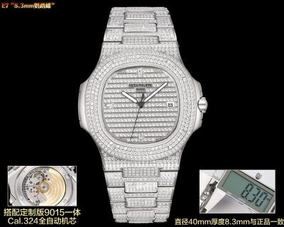 E7 Factory Patek Philippe Nautilus Cal.324 Movement 316L Steel 40mm Diamond Dial Watch